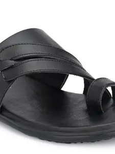 Anouk Men Black One Toe Comfort Sandals