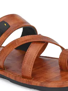 Anouk Men Tan Brown Textured One Toe Comfort Sandals