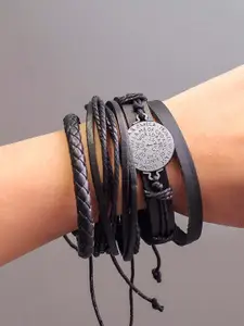 OOMPH Men Set Of 4 Leather Wraparound Bracelet