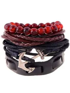 OOMPH Men Set Of 4 Leather Wraparound Bracelet