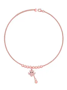 GIVA Set Of 2 925 Sterling Silver Rose Gold Plated Beaded Owl Anklets