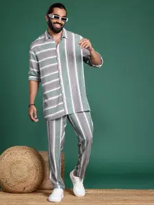 Sangria Pure Cotton Striped Shirt And Trousers