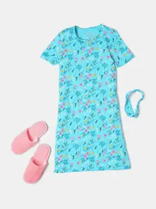 Jockey Girls Super Combed Cotton Printed Relaxed Fit Dress with Matching Headband-RG18