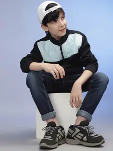 Instafab Boys Colourblocked Mock Collar Windcheater Cotton Bomber Jacket