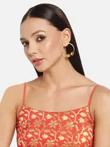 ATIBELLE Set Of 2 Gold-Plated Stone Studded Leaf & Circular Shaped Bracelet With Earrings