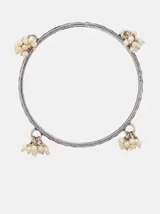 ATIBELLE Set Of 3 Silver-Plated Stone Studded & Pearls Beaded Bangles With Earrings