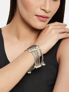 ATIBELLE Set Of 5 Sliver-Plated Beads-Studded Bangles