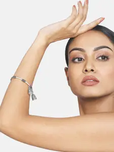 ATIBELLE Women Set Of 2 Silver-Plated American Diamond Bangle-Style Bracelet