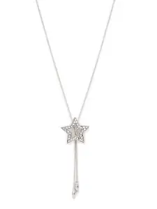 Mali Fionna Silver Plated Cubic Zirconia-Stone Studded Star-Shape Pendant With Chain