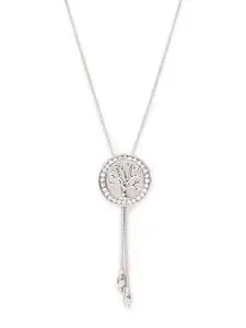 Mali Fionna Silver Plated Cubic Zirconia Stone Studded Circle-Shape Pendant With Chain