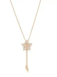 Mali Fionna Gold Plated Cubic Zirconia Stone Studded Star-Shape Pendant With Chain