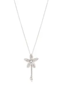 Mali Fionna Silver Plated Cubic Zirconia Stone Studded Flower-Shape Pendant With Chain