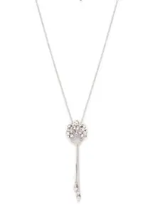 Mali Fionna Silver-Plated CZ-Stone Studded Floral-Shape Pendant With Chain