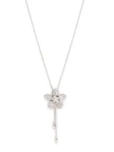 Mali Fionna Silver-Plated CZ-Stone Studded Flower-Shape Pendant With Chain