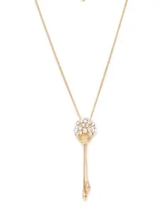 Mali Fionna Gold-Plated CZ-Stone Studded Floral-Shape Pendant With Chain
