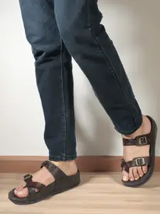 Carlton London Printed Buckle Detailed Open Toe Comfort Sandals