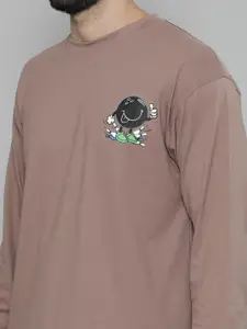 Maniac Graphic Printed Round Neck Long Sleeves Cotton Oversized T-shirt