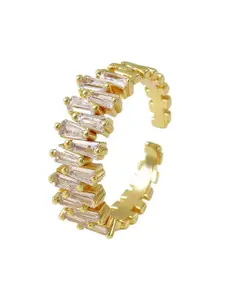 MYKI Women Gold-Plated CZ-Studded Zigzag Finger Ring