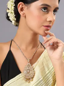 Anouk Gold-Plated Artificial Stone Studded Pendant With Chain