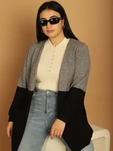 NoBarr Colourblocked Front Open Longline Acrylic Sweater