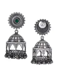 Anouk Silver-Plated Artificial Stones Studded Jhumkas