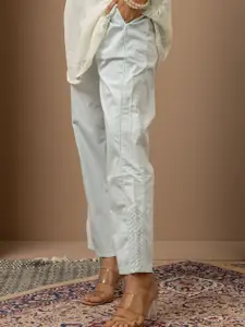 Lakshita Blue & almost mauve Floral Woven Design Panelled Kurti