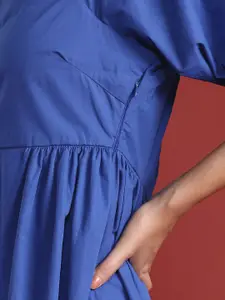 all about you Puff Sleeves Fit & Flare Cotton Dress