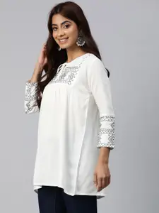 Readiprint Geometric Embroidered Thread Work Pleated Kurti