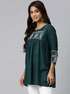 Readiprint Geometric Embroidered Thread Work Pleated Kurti