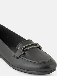 DressBerry Black Textured Square Toe Ballerinas Flats