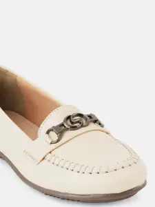 DressBerry Cream-Coloured Textured Party Ballerinas Flats