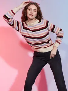 DressBerry White Striped Long Sleeves Acrylic Pullover