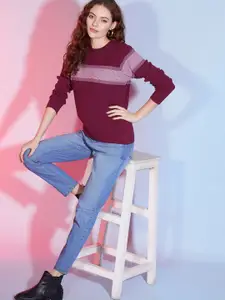 DressBerry Maroon Long Sleeves Acrylic Pullover