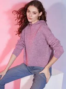 DressBerry Purple Hooded Long Sleeves Acrylic Pullover