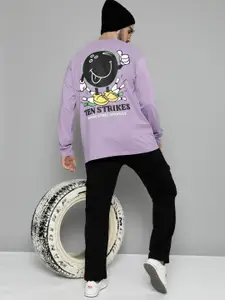 Maniac Graphic Printed Drop-Shoulder Sleeves Cotton Oversized T-Shirt