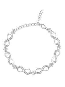 Zavya Women 925 Sterling Silver CZ-Studded Rhodium-Plated Link Bracelet