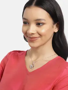 Zavya 925 Pure Sterling Silver Rhodium-Plated Contemporary CZ Pendant with Chain