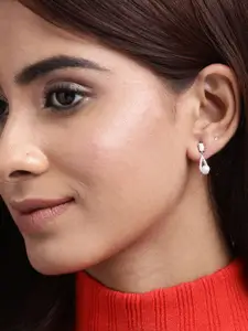 Zavya 925 Pure Sterling Silver Rhodium-Plated Pearl Contemporary Drop Earrings