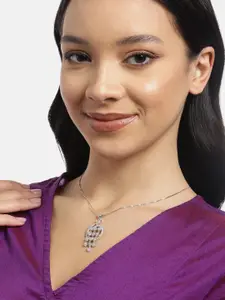 Zavya 925 Pure Sterling Silver Rhodium-Plated Contemporary CZ Pendant with Chain