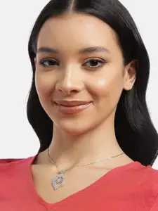 Zavya 925 Pure Sterling Silver Rhodium-Plated Contemporary CZ Pendant with Chain