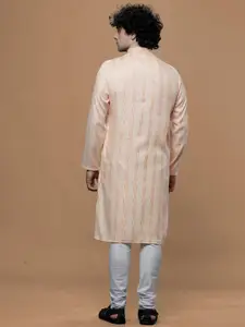 MAAHI FABS Woven Designed Mandarin Collar Zari Cotton Regular Straight Kurta