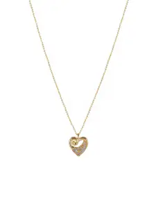 DressBerry Gold-Plated Stone-Studded Heart Shape Pendant With Chain