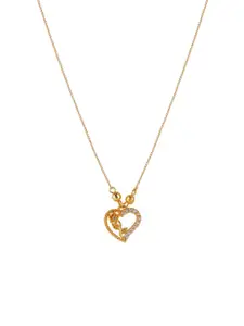 DressBerry Gold-Plated Heart-Shaped Stone-Studded Pendant & Chain