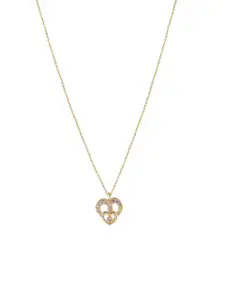 DressBerry Gold Plated Stone-Studded Heart Shape Pendant With Chain