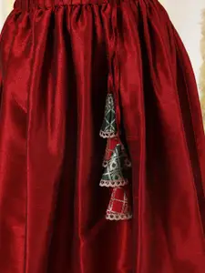 JBN Creation Girls Woven Design Puffed Sleeves Zari Ready to Wear Lehenga & Blouse