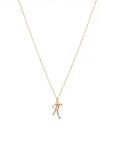 DressBerry Gold-Plated R-Shaped Stone-Studded Pendant & Chain