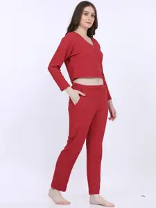 MAYSIXTY Ribbed V-Neck Crop Night suit