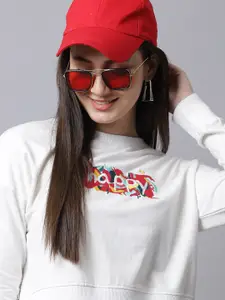 DressBerry Typography Embroidered Cotton Pullover