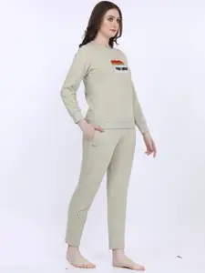 MAYSIXTY Women Typography Printed Mid Rise Lounge Pant