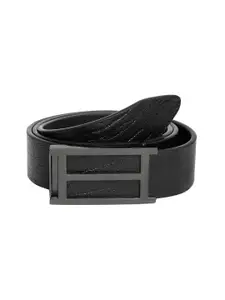 The Roadster Lifestyle Co Men Black Textured Leather Push-Pin Belts
